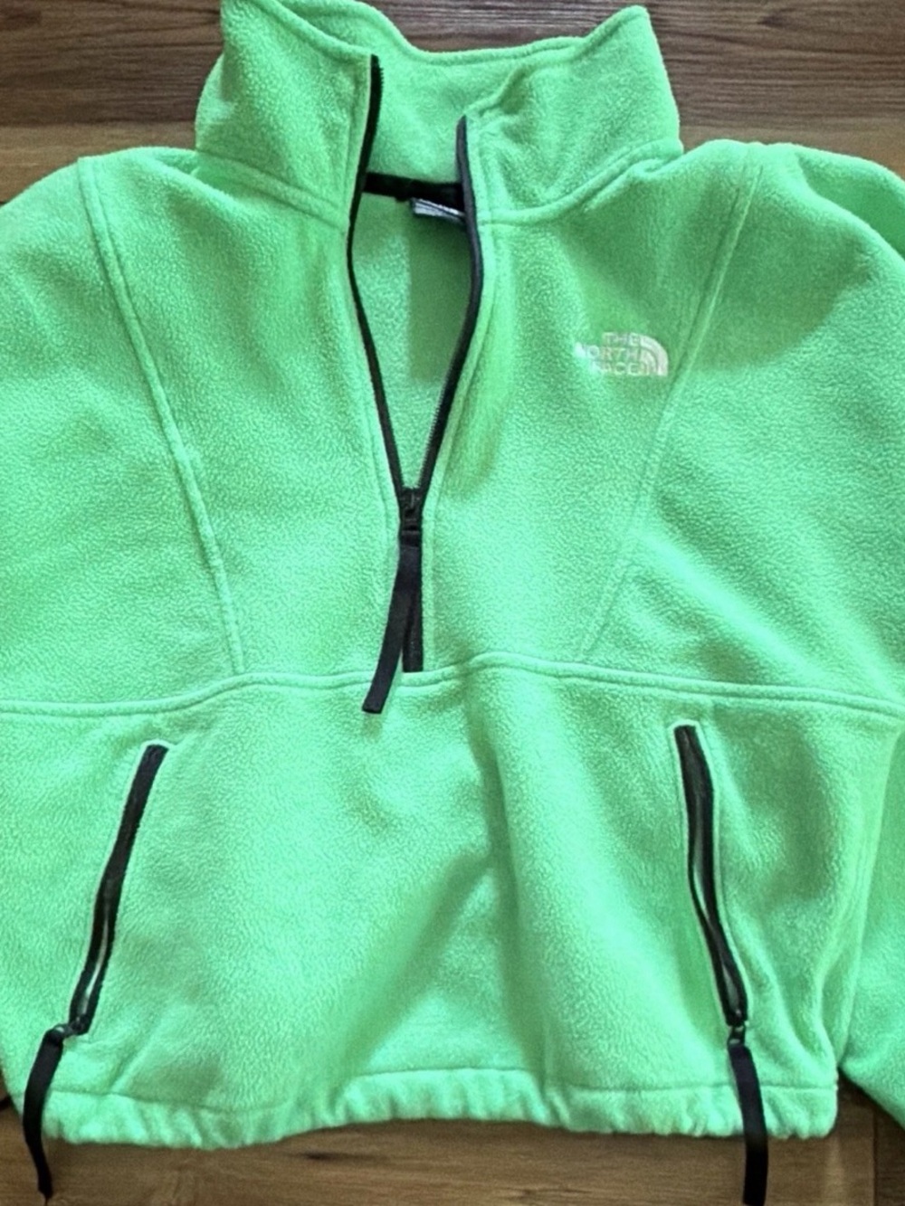The North Face Women’s Neon Green Cropped Fleece 1/4 Zip Jacket Pockets Size M